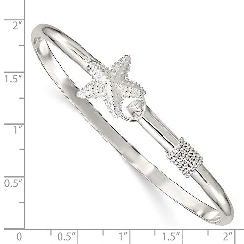 925 Sterling Silver Hinged Polished And Textured Sea Shell Nautical Starfish Cuff Stackable Bangle Bracelet Measures 36Mm Wide Jewelry Gifts For Women #TOP1