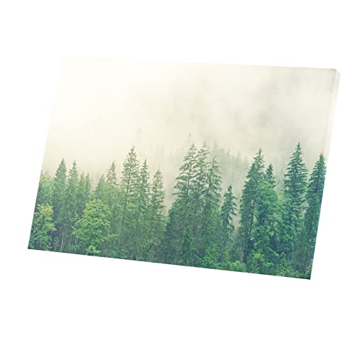 Forêt de conifères brumeuse tableau déco nature pour salon relaxant