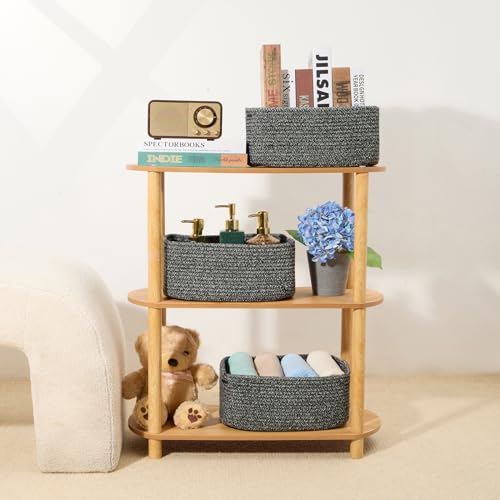 MiniArk Shelf Storage Baskets for Organizing | Closet Organizer Bins | Small Baskets | Toy Basket | Cute Decorative Basket | Cube Storage Bin | Woven Rope Basket | 13×8.5×5.1” | 3 Packs Dark Gray