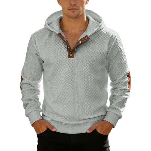Sudadera con capucha para hombre, sudadera con capucha, 1/4 botones, talla grande, para el tiempo libre, para correr, trabajo, ropa de calle, tiempo libre, suéter de entretiempo, gris, L