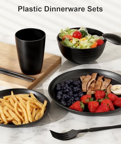 Quatish Juego de Platos y Bowls de Plástico de 48 Piezas para 6 Personas, Juegos de Vajilla, Negro miniatura 3