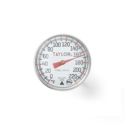 Taylor Instant Read Analog Meat Food Grill Bbq Cooking Kitchen Thermometer With Red Pocket Sleeve For Calibration, 1 Inch Dial, Stainless Steel #TOP1