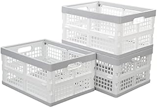 Zopnny 3 Packs 30 L Foldable Crate, Plastic Collapsible Storage Box, Stack Folding Crates Basket