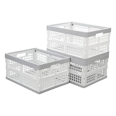 Asking Zopnny 3 Packs Foldable Crate, Plastic Collapsible Storage Box, Stack Folding Crates Basket, 30 L Cover