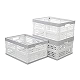 Zopnny 4 Packs Black Collapsible Milk Crates, 15 L Plastic Stackable Storage Bins Utility Folding Baskets, Black