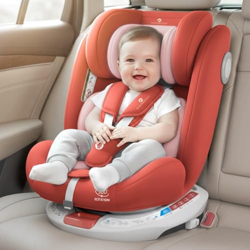 Image of StarAndDaisy Car Seat for Baby 0 to 12 Years /Baby Car Seat with ISOFIX / 360 Rotation, 5-Point Safety Belt / 3 Level Reclining / Multi Level Hight Adjustment / Convertible Car Seat for Comfort & Safety - Pink
