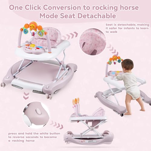 Image of Baby Walker, 5 in 1 Baby Walkers for Boys Girls 6-12 Months, Foldable Walkers for Babies with Bouncer & Feeding Tray, Music, Adjustable Heights, Activity Walker for Infant