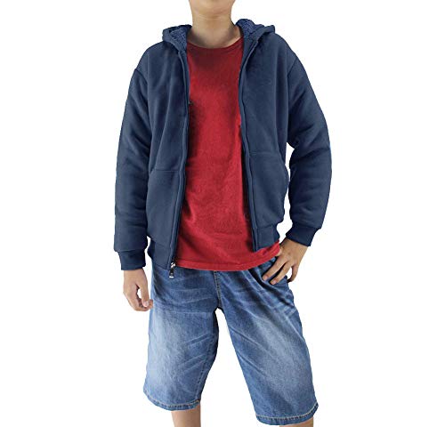Teen Boys' Sherpa Lined Fleece Zip-Up Hoodie Soft Warm Thicken School Uniform