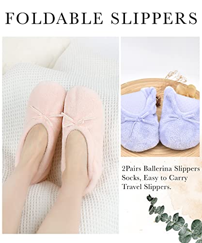 Image of Panda Bros 2 Pairs Women's Ballerina House Slippers, Anti-Skid Comfy Warm Ballet Style Slippers