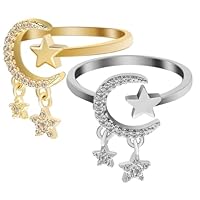IMIKEYA 2 pezzi Anelli aperti regolabili a forma di con zirconi dal design vintage elegante per le donne per le dita dei gioielli alla moda