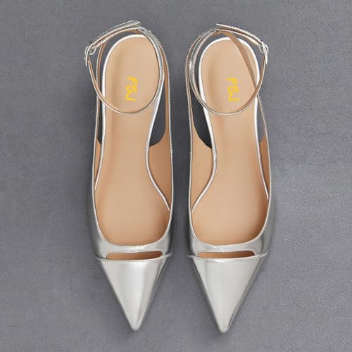 FSJ Women Kitten Low Heel Ankle Strap Pumps Closed Pointed Toe Slingback Flat Sandal Elegant Working Office Party Wedding Dress Shoes Size 4-16 US4