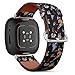 CJBROES Replacement Leather Watch Band, Compatible with Fitbit Versa 3 and Fitbit Sense of Wristband Bracelet Accessory - Gentle Watercolor Floral