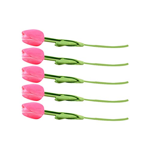 Tendycoco Flores tulipas cor-de-rosa com toque real Tulipa artificial hastes para arranjos florais d