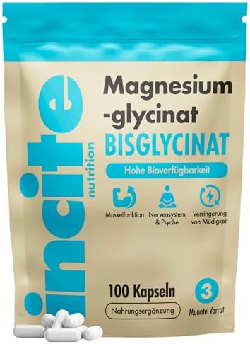 Magnesium glycinat Nahrungsergänzungsmittel – 500 mg – Premium-Qualität – 100 vegane, Magnesium bisglycinat hochdosierte Kapseln Supplements (Tabletten für 3 Monate) mit höchster B