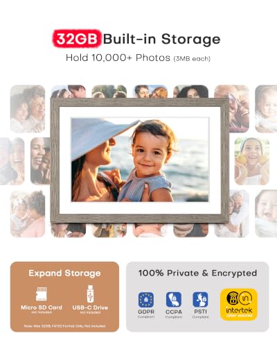 Image of Digital Picture Frame, 10.1'' WiFi Frameo Electronic Photo Frame Slideshow | Share Photos via Frameo APP, 1280x800 IPS Touchscreen, 32GB, Auto-Rotate, Easy to Use, Birthday Housewarming Gifts for Women