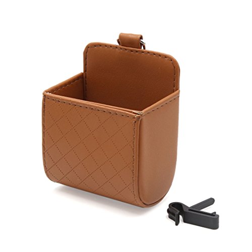 Ruilogod Brown Car Air Vent Outlet Teléfono Bolsillo Caja de almacenamiento de escombros de