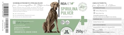 ReaVET Spirulina Pulver für Hunde & Katzen 250g - Mikroalge unterstützt Haut & Fell, Immunsystem & Stoffwechselprozesse, Vitamine & Mineralstoffe