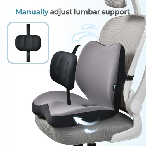 Image of FLORICH 2 in1 Truck Seat Cushion and Lumbar Support Pillow Memory Foam Car Seat Cushion with Adjustable Strap for Truck Driver Long Drives, Fits Semi Truck Seat,Car,Office&Gaming Chair(Black)