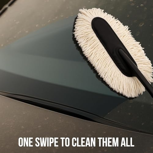 Image of Car Duster with Paraffin Wax-Treated Cotton Strands | Scratch-Free Dry Dust Cleaner for Cars | Lint Free Reusable Exterior Cleaning Brush