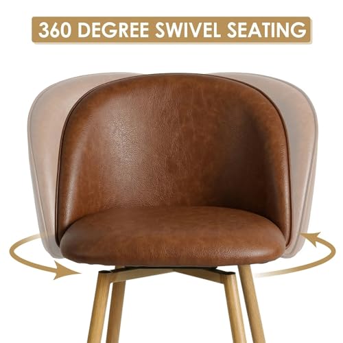 Homy Casa Set de 2 Butacos de Altura para Barra, Giro 360°, Asiento Tapizado en Poliuretano Marrón con Patas Metálicas Estilo Madera de Nogal – Ideal para Cocina, Comedor y Bar – Altura del Asiento 26 pulgadas miniatura 6