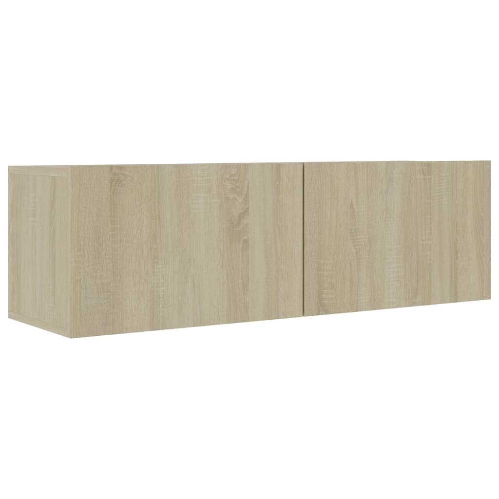 Set di 3 mobili per TV, in rovere Sonoma, 100 x 30 x 30 cm, montaggio a parete, con vano portaoggetti, per soggiorno, camera da letto, angolo gaming