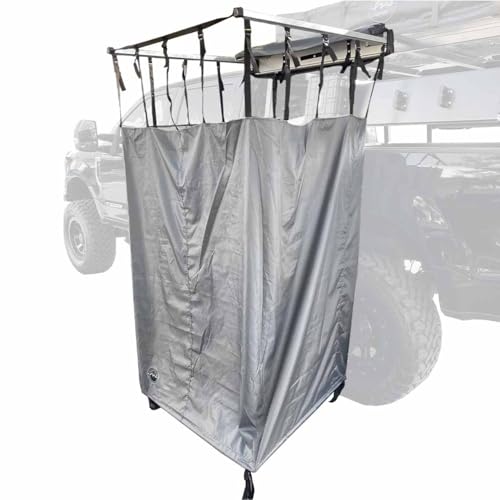 Overland Vehicle Systems HD Nomadic Car Side Shower Room with Black 1000G PVC Travel Cover Universal L - Brackets Dark Grey Body with Silver Inner Lining