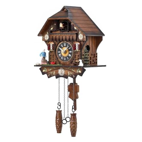 Kintrot Cuckoo Clock Traditional Black Forest Handcrafted Wooden Quartz Wall Clock with 12 Melodies