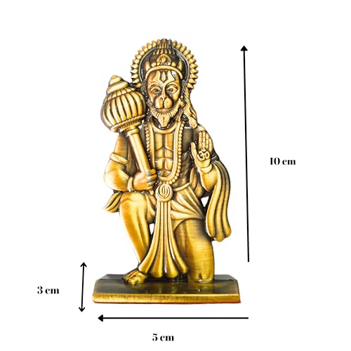 Image of Unique Double Sided Design Seating Hanumanji Blessing Idol with 10 cm Height for Car Dashboard,Mandir,Desk,Home Decor | Divine Hanuman Murti for Gifting| (Golden) (Pack of 01)