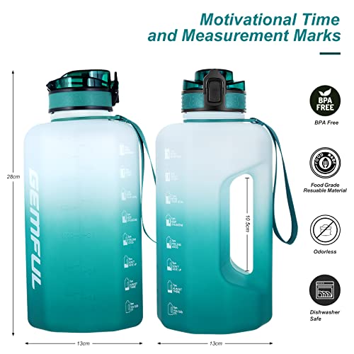 Image of GEMFUL Maxi Sports Water Bottle, 2.2 Litres, Time Markers, BPA Free | Perfect to keep on your desk in the office or during smart working to monitor water