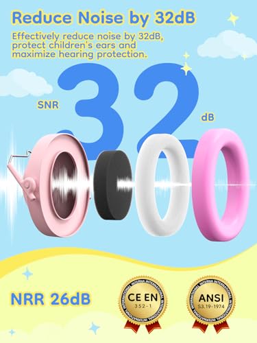 Image of Dr.meter Noise Cancelling Headphones for Kids: EM200 32dB Cute Kids Ear Protection Ear Muffs Toddler Autism Sensory Hearing Protection Noise Reduction Earmuffs for Fireworks, Concerts DIY Stickers