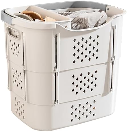Collapsible Gray Laundry Basket with Handles, Large Portable Plastic Hamper for Dirty Clothes, Includes Small Underwear Basket - Ideal for Home & Travel