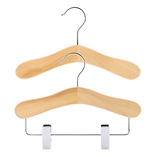 HANGERWORLD 12 Natural Wooden 98inch Kids Coat Clothes Garment Top Clip Hangers Closet Set Baby Toddler