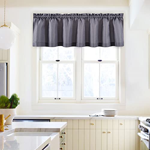 Valea Home Waffle Woven Textured Kitchen Valance Curtains Water Repellent Bathroom Window Covering (60 X 16 Inch, Grey, One Panel) #TOP5