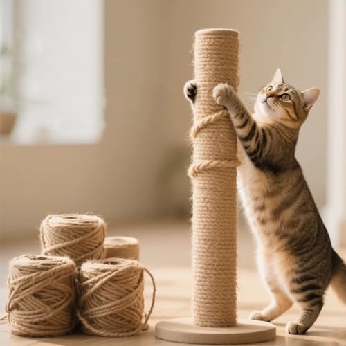 Corde en sisal épaisse pour griffoir à chat - Ficelle de chanvre épaisse pour réparation d'arbre à chat - Pour jardinage - Décoration artisanale, emballage cadeau (4 mm x 100 m)