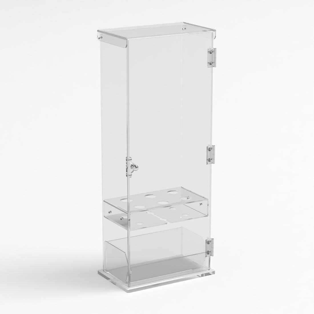 Porta coni gelato in plexiglass trasparente a 6 fori con vaschetta porta cucchiaini e con sportello - Misure: 22 x 13 x H61 cm