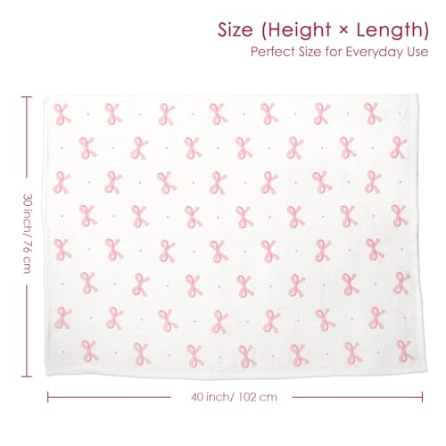 Image of Bow Baby Blankets for Girls, Soft Nursery Minky Blankets with Muslin and Dotted Fleece Back 30x40 inches, Receiving Bed Quilt for Newborn, Infants, Toddlers