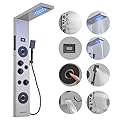 BWE Stainless Steel Shower Panel Tower System,LED Rainfall Waterfall Shower Head,4 Massage Body Jets,3 Functions Handhels Shower and Waterfall Tub Spout,Wall Mounted Shower Panel with Temp Display