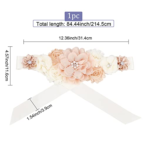 CRASPIRE Bridal Wedding Sash Belt with Flowers Pearls Khaki Rhinestone Bridal Belt 85 Inch Crystal Wedding Dress Belt for Women Brides Bridesmaids Dress Wedding Accessories2