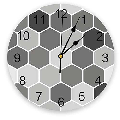 Reloj de Pared con Estampado de Panal Gris, Arte de Pared, Reloj de Pared Redondo silencioso sin tictac para Regalo de decoración del hogar