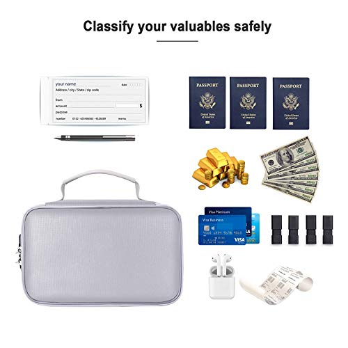 ENGPOW Small Fireproof Storage Organizer Case with Lock(9”x 5.3”x 3.7”), Soft Money Safe Coin Organizer Wallet Bag for Cash,Card,Passport,Check,Bill,Travel Home Organizer Carrying Case,Silver - Image 5