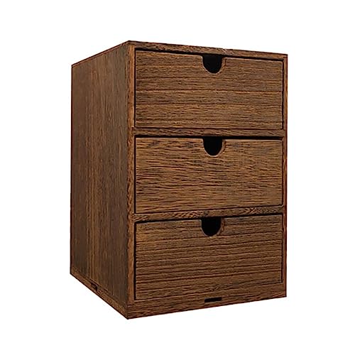 Cabilock Wooden Storage Box - 3 Tier Makeup Storage Drawer Units - Brown Wooden Drawer Organizer - Jewelry Display Box - Office Desk Storage Supplies