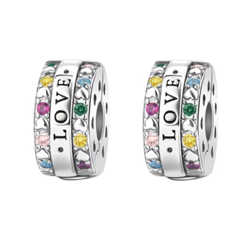 Annmors Charms Abalorios Colgante Cuentas Plata Ley 925 Sparkle Love Clip Stopper con Circonita Compatible Europeo Pulsera Collar,Navidad,San Valentín,día de la madre,regalo para mujeres y niñas