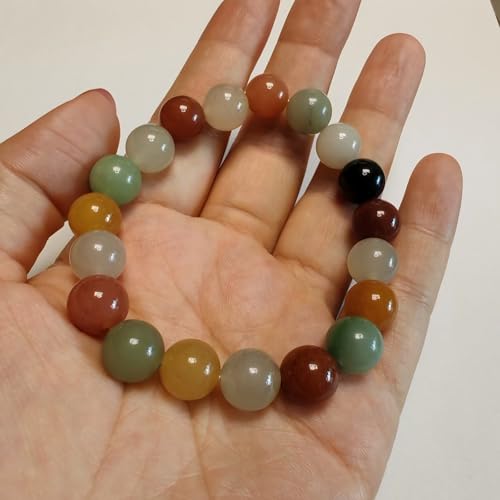 Jade Bead Bracelet, Natural, Hand Carved Mixed - Color Gemstone Jewelry, Translucent & Colorful, Elastic Design, Healing Calming, Festive Gift for Mothers Fathers Day, Christmas, Birthdays, Bead3