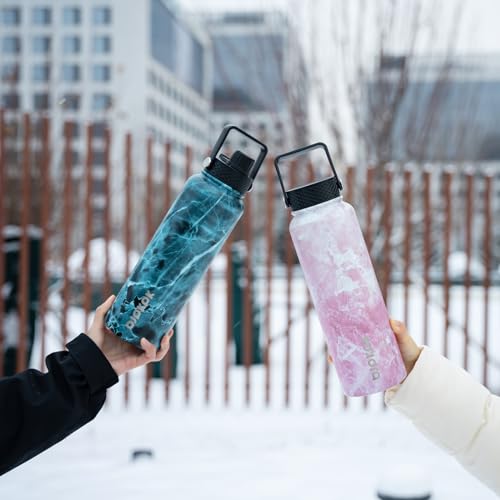 Image of BJPKPK 2 Pack 40oz Insulated Water Bottles with Straw Lids, Stainless Steel