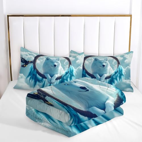 Housse de couette loup attrape-rêves pour lit 2 personnes avec 2 taies d'oreillers