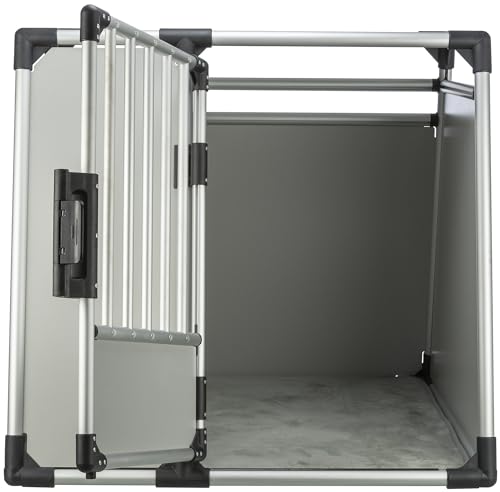 TRIXIE Hunde-Transportbox Aluminium in silber – XL: 94 × 87 × 88 cm, stabile und geräuscharme Hundebox mit abgeschrägten Seiten, Sicherheitsverschluss & rutschfester Liegematte – 39346