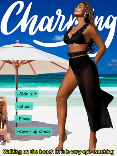 Kaei&Shi Floral Swimsuit with Matching Skirt,Sexy High Cut Triange Bikini Cover Up Set,3 Piece Swimsuits for Women4