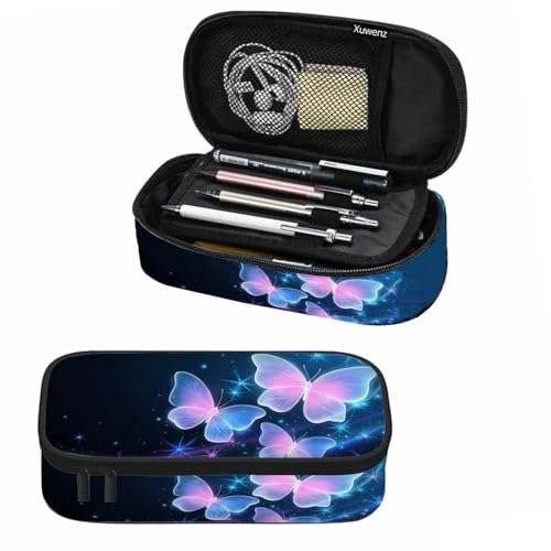 Image of Glowing Butterflies Pencil Bag Sparkle Stars Bright Dark Blue Big Capacity Pencil Case Pencil Pouch Pen Bag School Students Boy Girl