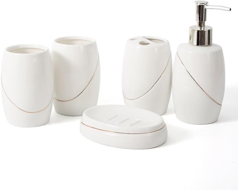 Ceramic Bathroom Five-Piece Set, Wash Gargle Set Cup Toothbrush Holder Emulsion Bottle