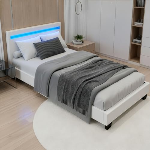 Juskys Polsterbett Paris 90x200 cm mit LED-Beleuchtung, Lattenrost &...